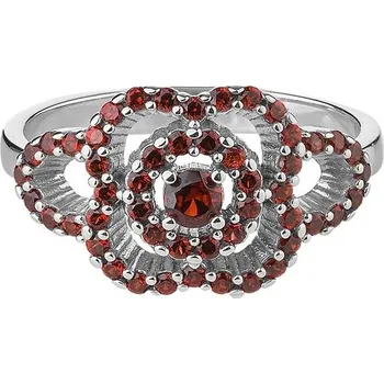 Prsten Stříbrný prsten s českým granátem, rhodiovaný - květina Velikost: 58