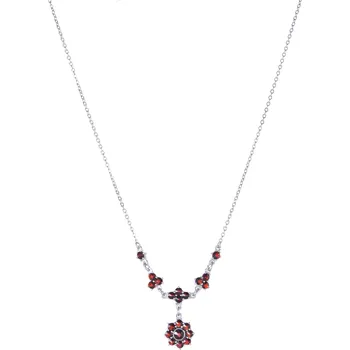 Náhrdelník Stříbrný náhrdelník s českým granátem, rhodiovaný - květina