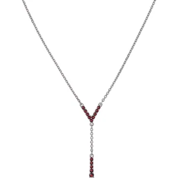 Náhrdelník Stříbrný náhrdelník s českým granátem, rhodiovaný