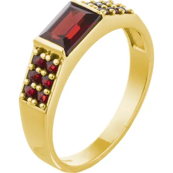 Prsten Stříbrný prsten s českým granátem, zlacený - obdélník Velikost: 59