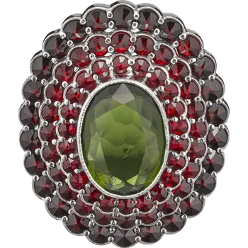 Prsten Stříbrný prsten s českým granátem a vltavínem, rhodiovaný - ovál Velikost: 61