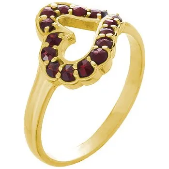 Prsten Stříbrný prsten s českým granátem, zlacený - srdce Velikost: 61