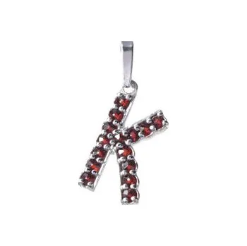 Přívěsek Stříbrný přívěsek s českým granátem, rhodiovaný - písmeno K