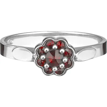 Prsten Stříbrný prsten s českým granátem, rhodiovaný - květina Velikost: 50