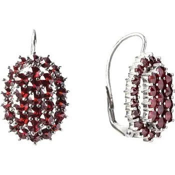 Náušnice Stříbrné náušnice s českým granátem, rhodiované - ovál Zapínání: puzeta