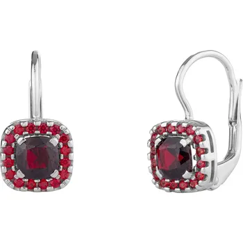 Náušnice Stříbrné náušnice s českým granátem, rhodiované - čtverec Zapínání: balónek