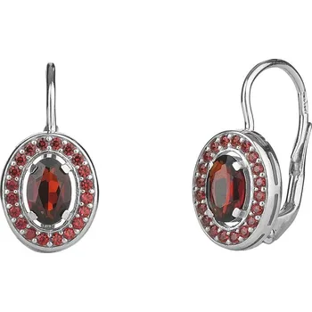 Náušnice Stříbrné náušnice s českým granátem, rhodiované - ovál Zapínání: balónek
