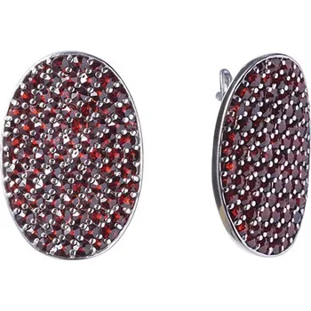 Náušnice Stříbrné náušnice s českým granátem, rhodiované - ovál Zapínání: puzeta
