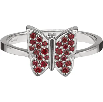 Prsten Stříbrný prsten s českým granátem, rhodiovaný - zvíře - motýl Velikost: 52