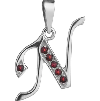 Přívěsek Stříbrný přívěsek s českým granátem, rhodiovaný - písmeno N