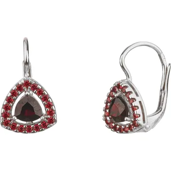 Náušnice Stříbrné náušnice s českým granátem, rhodiované - trojúhelník Zapínání: klapka