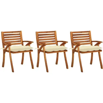 vidaXL Zahradní jídelní židle s poduškami 3 ks masivní akáciové dřevo [3060847] Barva: krémová