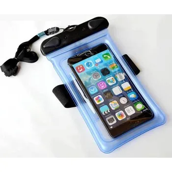 Pouzdro na mobilní telefon Voděodolné pouzdro na mobil – modré, s popruhem na paži a šňůrkou na krk, 17,5 × 10,5 cm