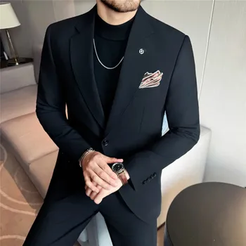 Pánský oblek Best Fashion Pánský elegantní oblek se sakem a kalhotami Barva: Modrá, Velikost: 4XL