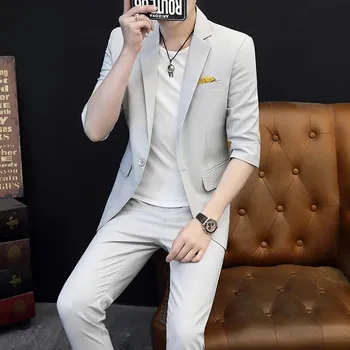 Pánský oblek Best Fashion Pánský lehký letní oblek pro volný čas Barva: Šedá, Velikost: M