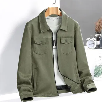 Pánský zimní kabát Best Fashion Pánský semišový kabát pro elegantní podzimní styl Barva: Tmavě Zelená, Velikost: XL