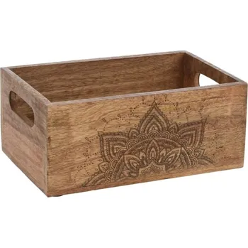 Úložný box Bedna hranatá dřevěná s mandalou a 2 uchy 30cm