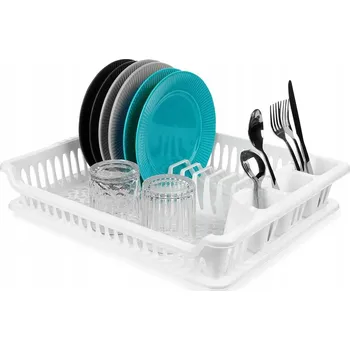 Odkapávač na nádobí ODKAPÁVAČ NA NÁDOBÍ STOJÍCÍ S TÁCEM NA PŘÍBORY BÍLÝ VELKÝ