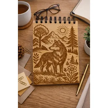desky na sešit Dary dřeva Dřevěný zápisník s gravírováním - vlk Velikost: A6