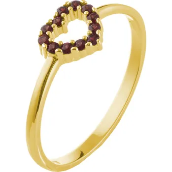 Prsten Stříbrný prsten s českým granátem, zlacený - srdce Velikost: 53