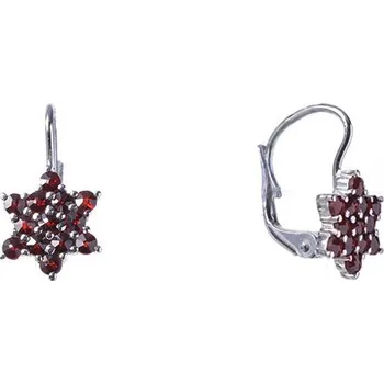 Náušnice Stříbrné náušnice s českým granátem, rhodiované - hvězda Zapínání: puzeta