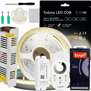 LED páska Sada LED COB pásek 12V 5m 4000K BÍLÁ NEUTRÁLNÍ ZDROJ TUYA WIFI DÁLKOVÝ OVLADAČ