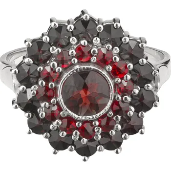 Prsten Stříbrný prsten s českým granátem, rhodiovaný - květina Velikost: 51