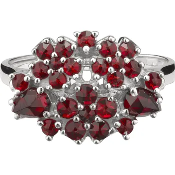 Prsten Stříbrný prsten s českým granátem, rhodiovaný - květina Velikost: 61