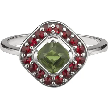 Prsten Stříbrný prsten s českým granátem a vltavínem, rhodiovaný - čtverec Velikost: 60