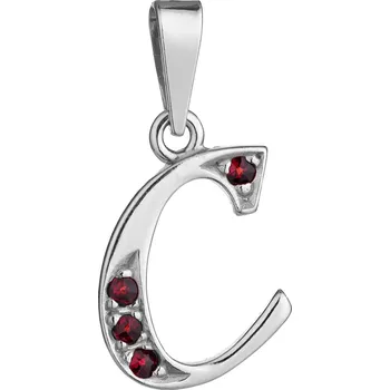 Přívěsek Stříbrný přívěsek s českým granátem, rhodiovaný - písmeno C