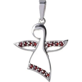 Přívěsek Stříbrný přívěsek s českým granátem, rhodiovaný - anděl