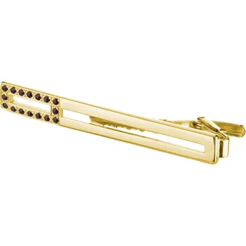 Spona na kravatu Stříbrná kravatová spona s českým granátem, zlacená