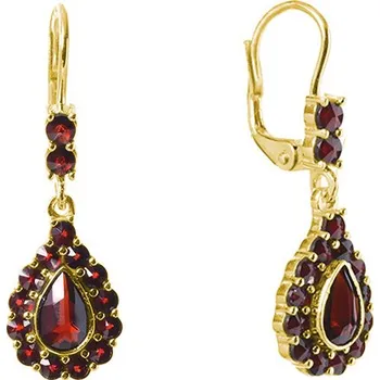 Náušnice Stříbrné náušnice s českým granátem, zlacené - kapka Zapínání: puzeta