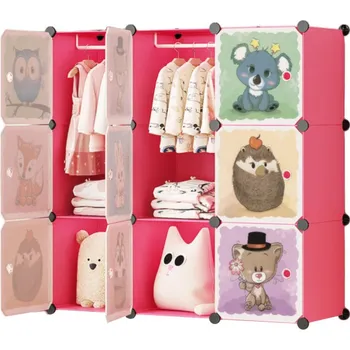 Šatní skříň SKŘÍŇ DĚTSKÝ REGÁL MODULÁRNÍ POLICE NA BOTY OBLEČENÍ RŮŽOVÁ 9 MODULŮ