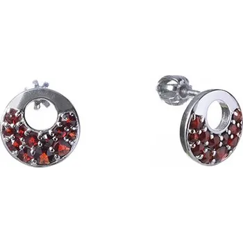 Náušnice Stříbrné náušnice s českým granátem, rhodiované - kruh Zapínání: klapka