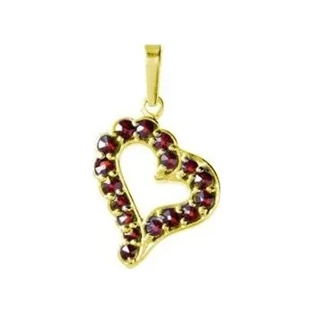 Přívěsek Stříbrný přívěsek s českým granátem, zlacený - srdce