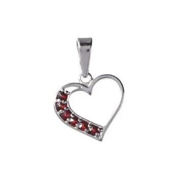 Přívěsek Stříbrný přívěsek s českým granátem, rhodiovaný - srdce