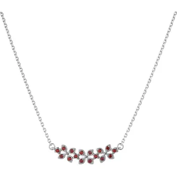 Náhrdelník Stříbrný náhrdelník s českým granátem, rhodiovaný - květina