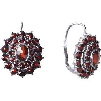 Náušnice Stříbrné náušnice s českým granátem, rhodiované - ovál Zapínání: puzeta