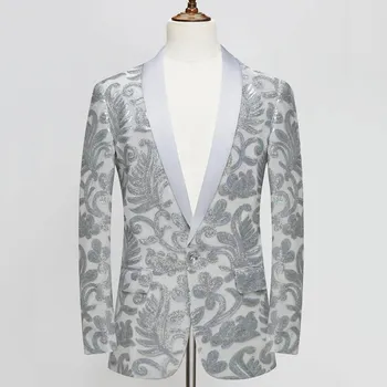 Best Fashion Pánské výrazné sako pro jevištní vystoupení Velikost: XL, Barva (Varianta): White silver
