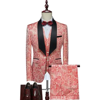Best Fashion Pánský svatební oblek s vestou pro slavnostní den Barva: Růžová, Velikost: M