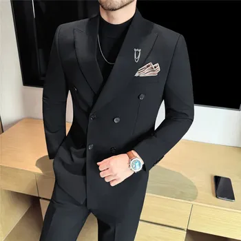 Pánský oblek Best Fashion Pánský dvouřadý oblek pro slavnostní události Barva: Černá, Velikost: XL