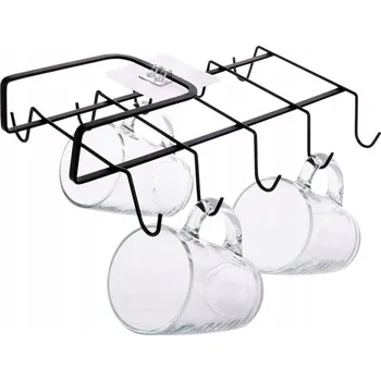 Věšák KOVÝ ZÁVĚSNÝ DRŽÁK NA HRNÍČKY ČERNÝ ORGANIZÉR DO KUCHYNĚ POD SKŘÍŇKU HÁČKY