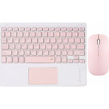 Sada bezdrátové klávesnice s touchpadem a Bluetooth bezdrátové myši - růžová