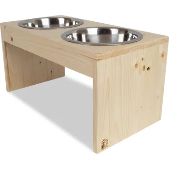Miska pro psa Svět Tlapky Levný stojánek na 2 misky pro psa GASTON PRAKTIK Dřevina nebo odstín: Borovice (dřevo), Výška: 10cm (malé plemeno), Průměr miska (rozměr): miska 13cm (34 x 18cm)