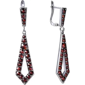 Náušnice Stříbrné náušnice s českým granátem, rhodiované - kapka Zapínání: balónek