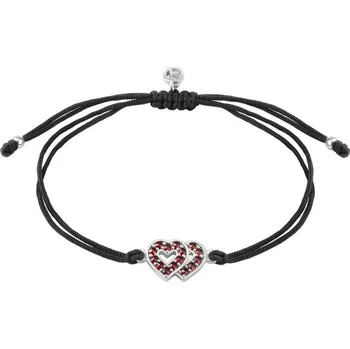 Náramek Stříbrný náramek Shamballa s českým granátem, rhodiovaný - srdce