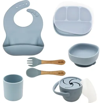 dětská jídelní sada MARTONS Jídelní sada silikonová s přísavkou 7-dílná Light Blue