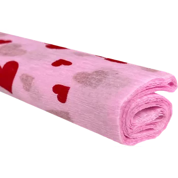 Kancelář Krepový papír - Srdce na růžovém 0,5x2m C14D59 28 g/m2