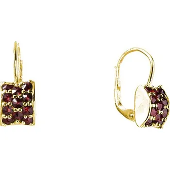 Náušnice Stříbrné náušnice s českým granátem, zlacené - obdélník Zapínání: puzeta